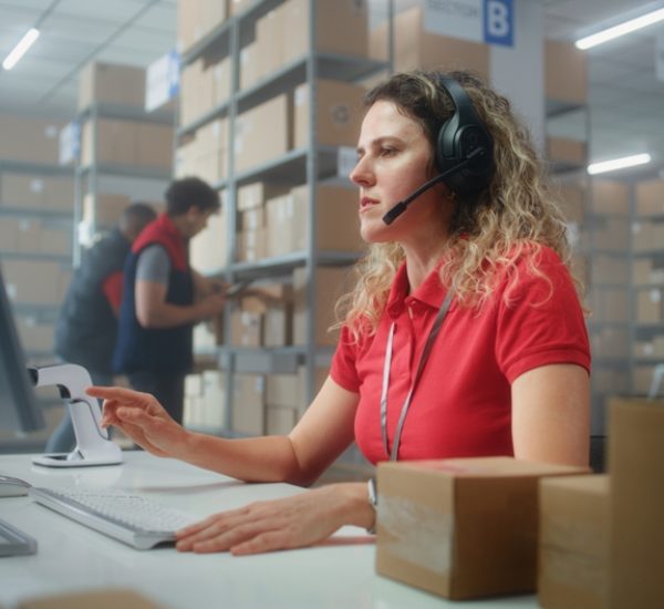 Female,Customer,Support,Specialist,In,Logistics,Talks,To,Customer,On
